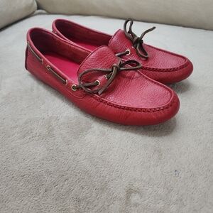 Cole Haan Red Leather Moccasin Driving Loafers with Brown Laces